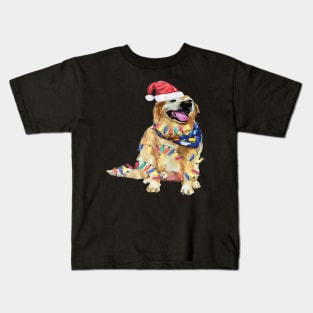 Santa Dog Christmas Lights Dog Lover Christmas Gift Kids T-Shirt